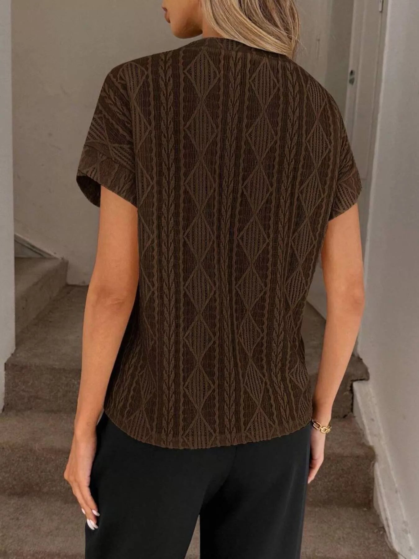 Diamond Pattern Round Neck Top