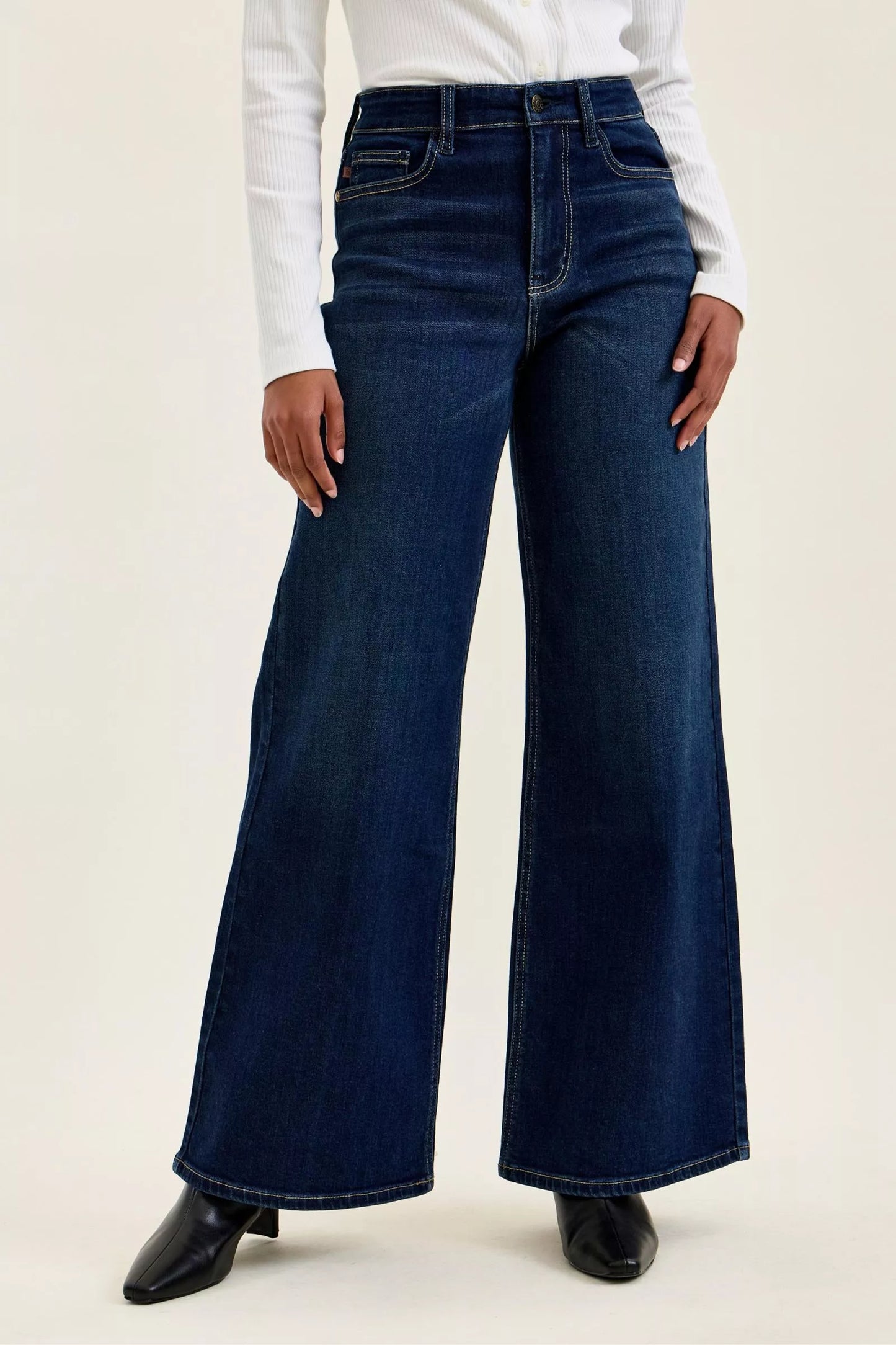 Dark Blue High-Waisted Wide-Leg Jeans
