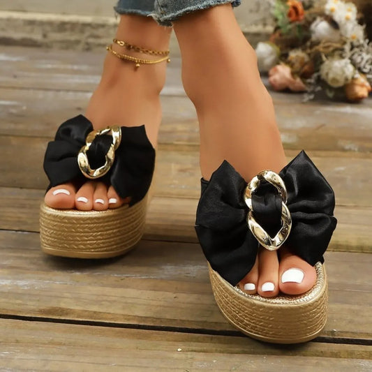 Women’s Bow Knot Platform Wedge Sandals – Comfortable Open Toe Slip-On Espadrille Shoes