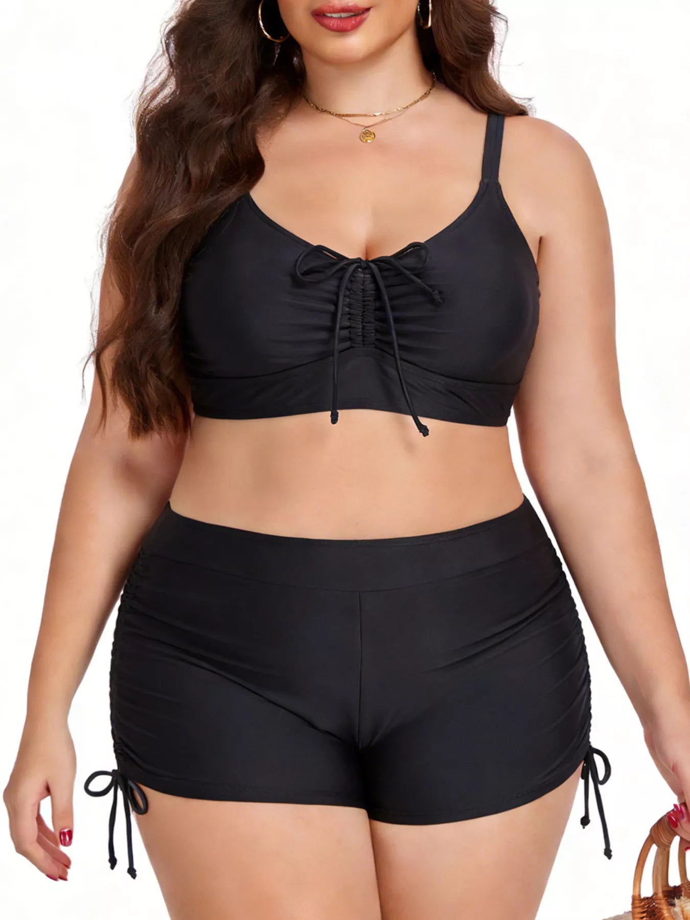 Plus Size Bathing Suit Ruched Drawstring