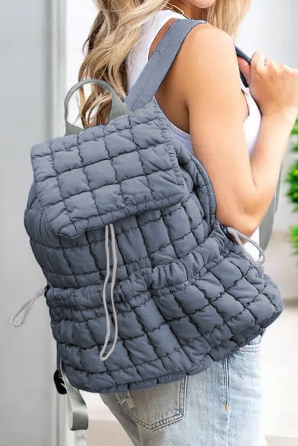 Dusk Blue Solid Flapped Quilted Puffer Backpack Dusk Blue ONE SIZE 100%Polyester