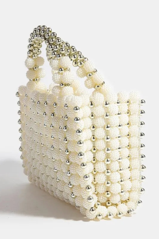 Metallic & Pearl Cluster Beaded Handbag – Women’s Fame Designer Evening Bag