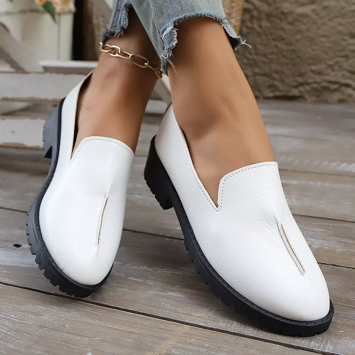 Round Toe Block Heels Loafers