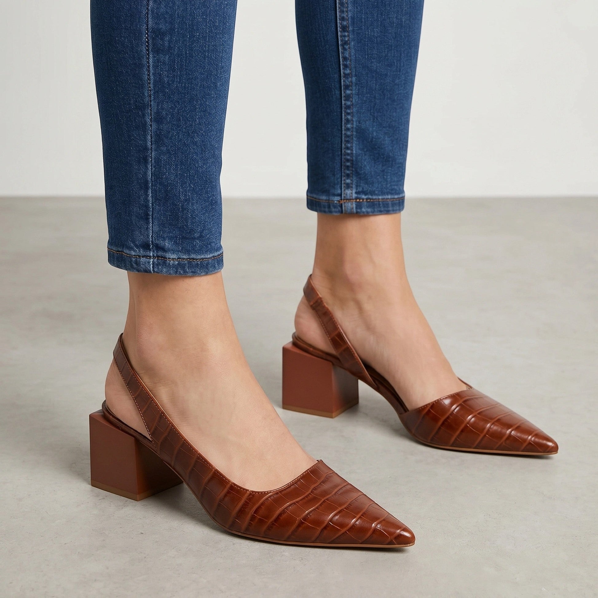Ariana — Elegant Orthopaedic Slingback Heels With Comfortable Pointed Toe Design Brown