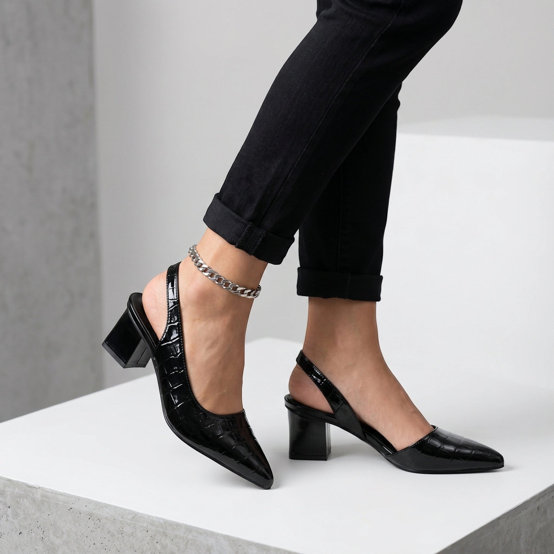 Ariana — Elegant Orthopaedic Slingback Heels With Comfortable Pointed Toe Design Black