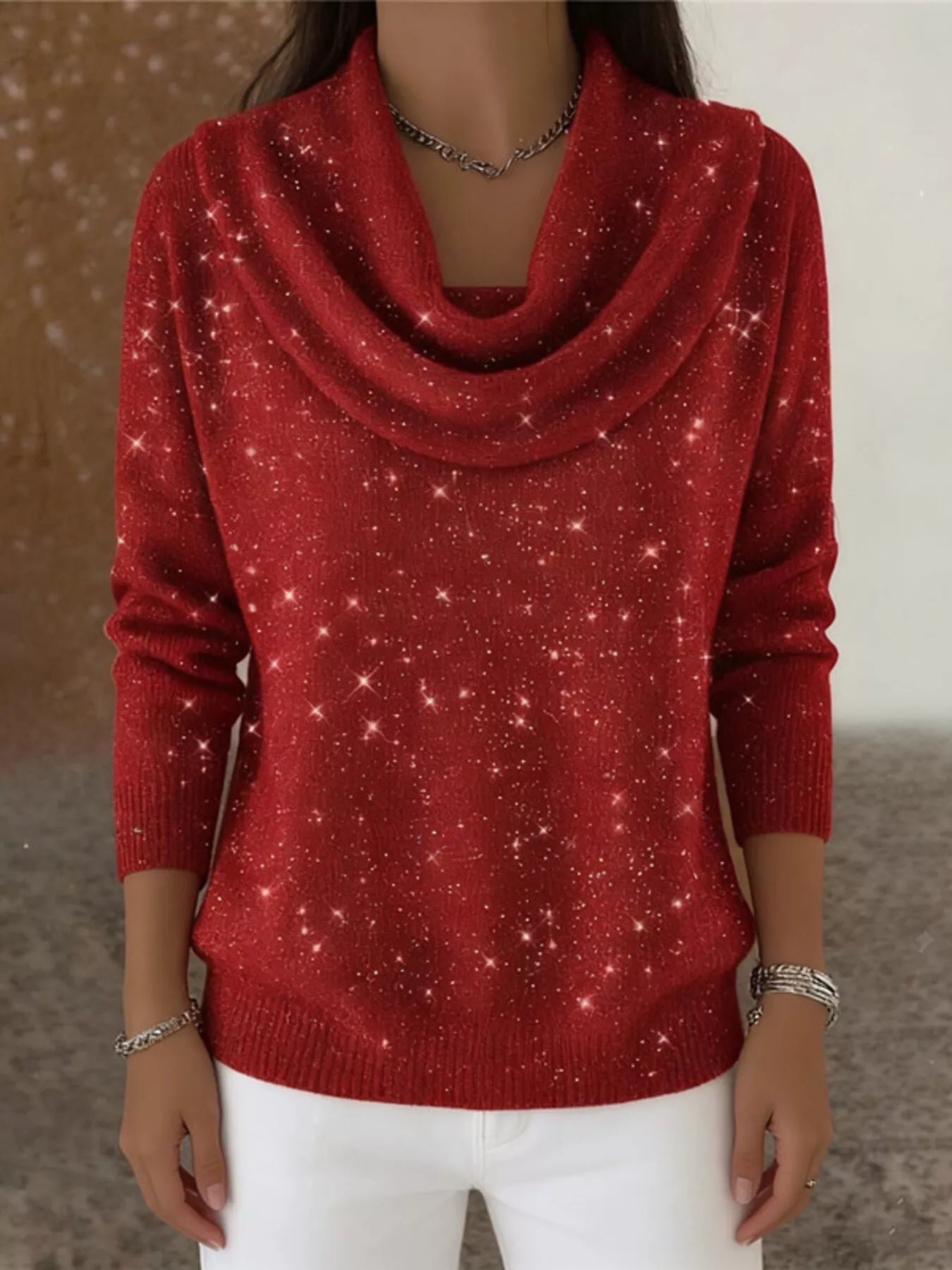 Full Size Solid Color Cowl Neck Sweater Plus Size