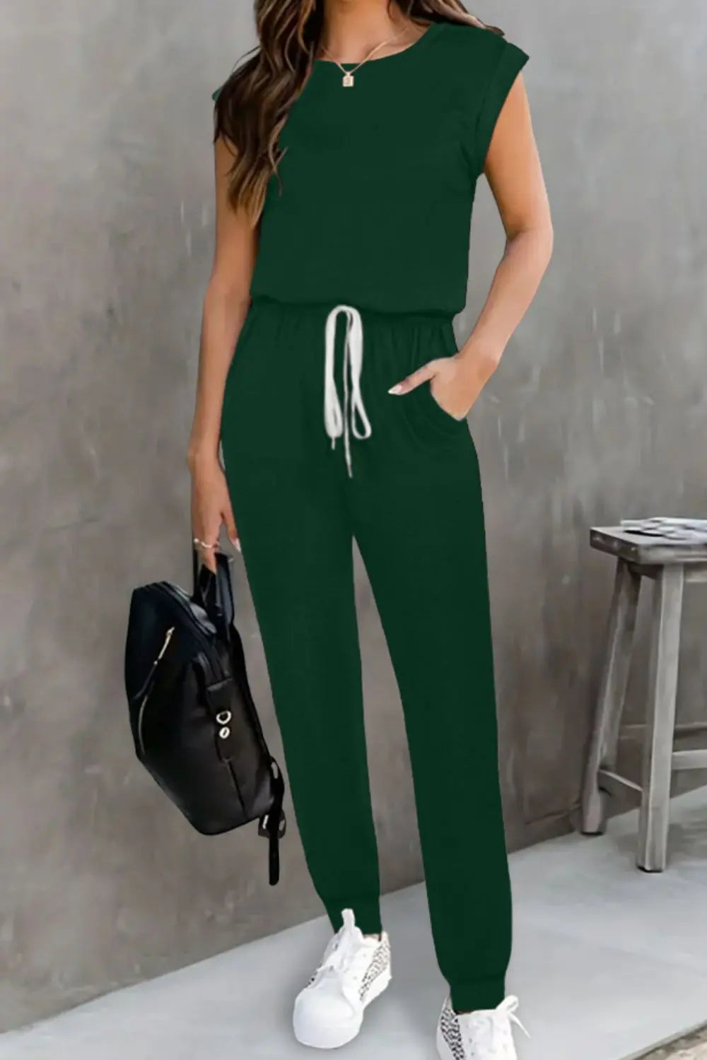 EmpowerEase Sleeveless Drawstring Jumpsuit