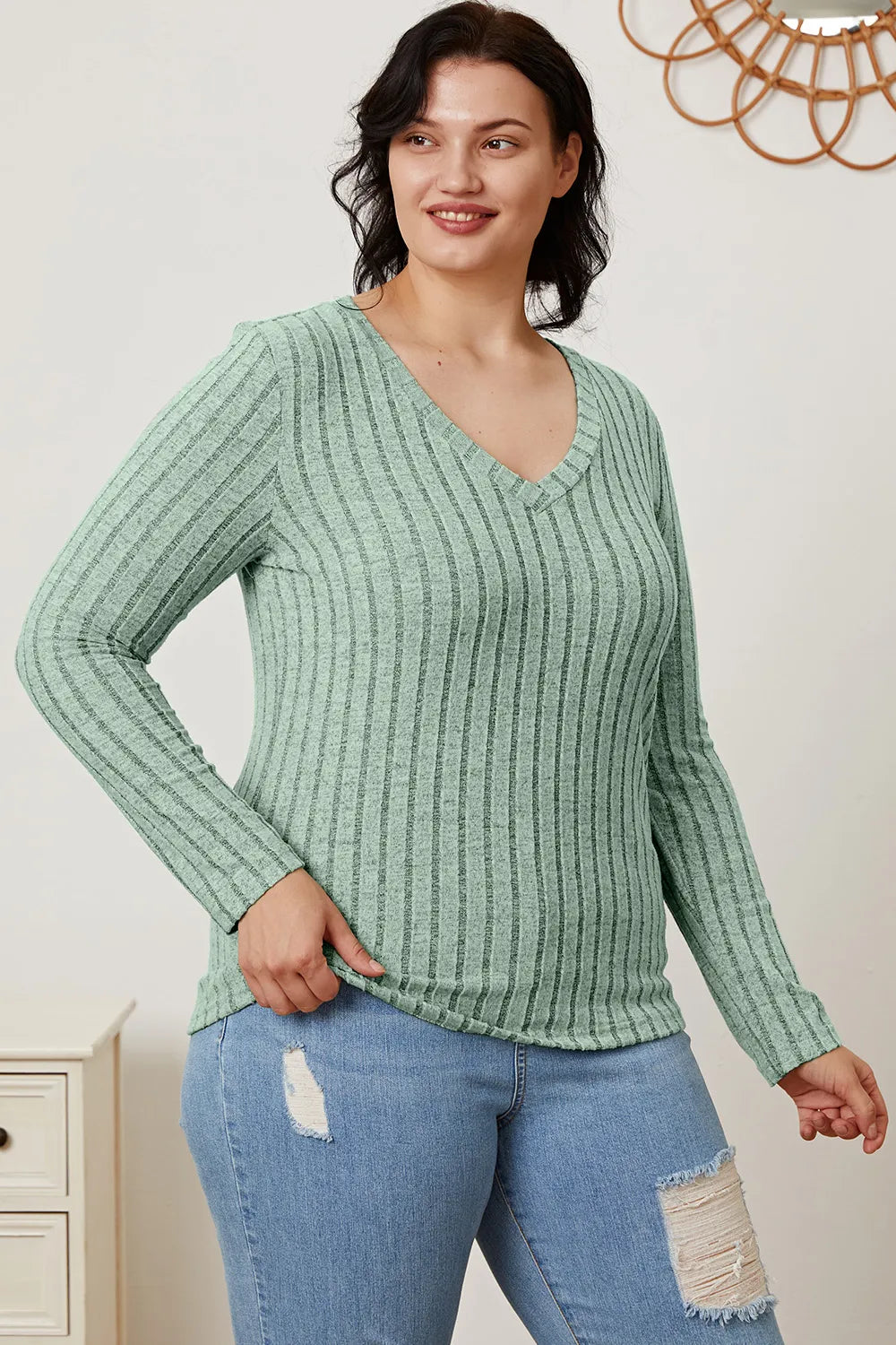 Comfy Ribbed V-Neck Long Sleeve Tee