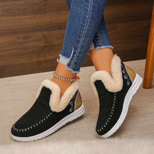 Round Toe Fleece-Lined Ankle Boots – Cozy Winter Boots for Women
