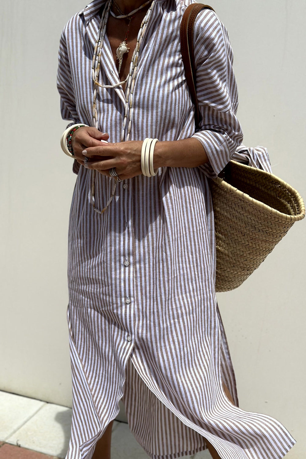 Camila | Stylish Striped Slit Shirt Dress