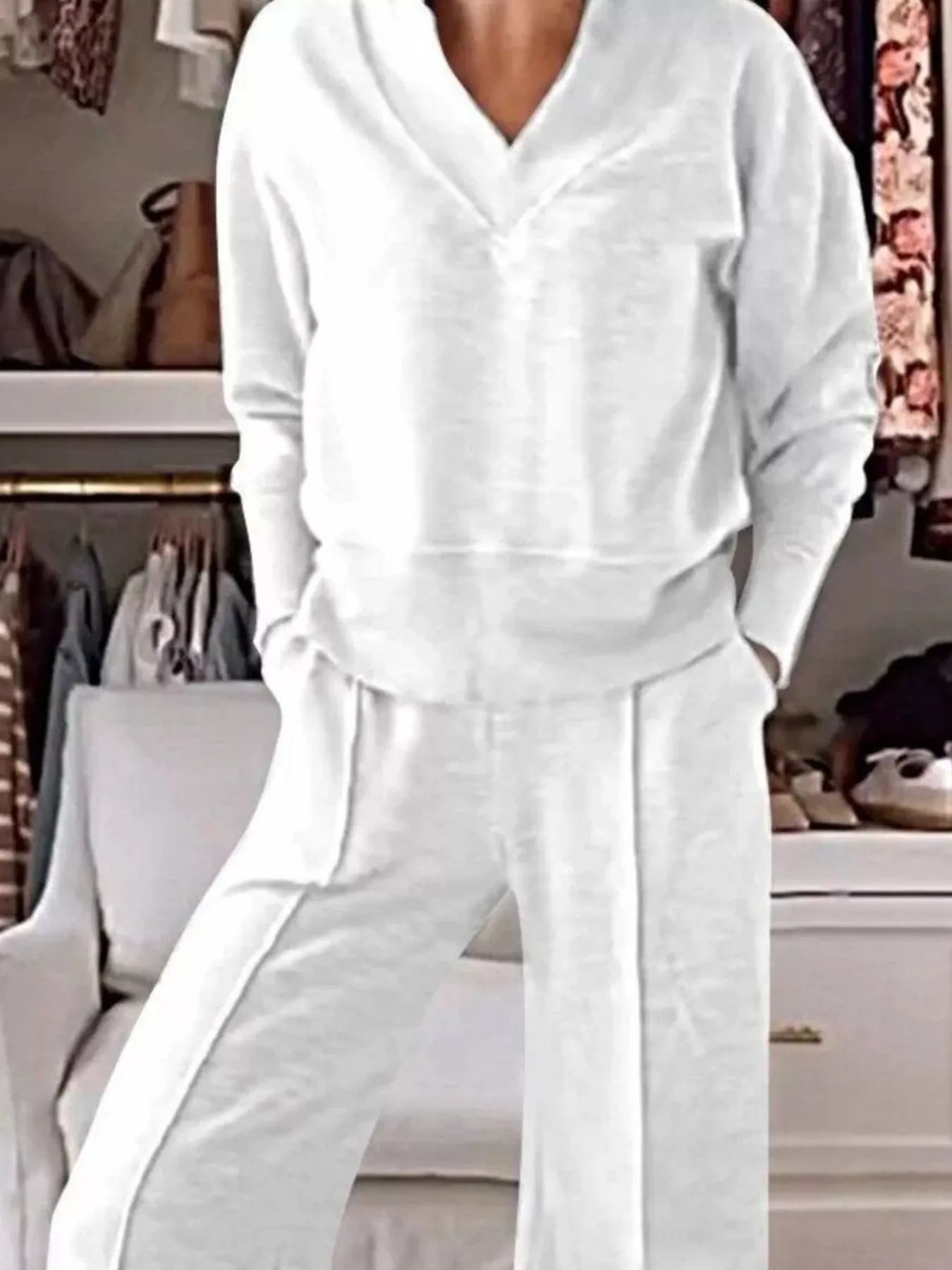 Full Size Cozy V-Neck Top and Pants Set Plus Size