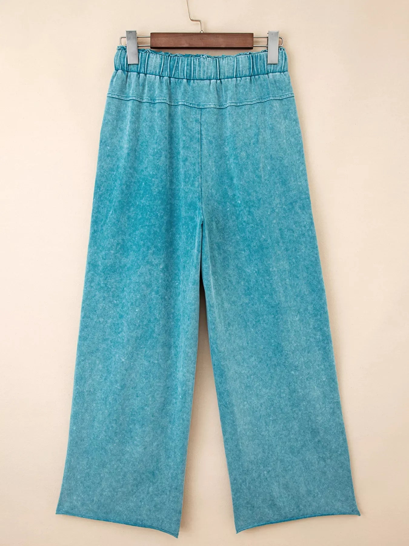 Women’s Teal Mineral Wash High Waist Pants – Relaxed Fit Patched Pocket Denim Trousers