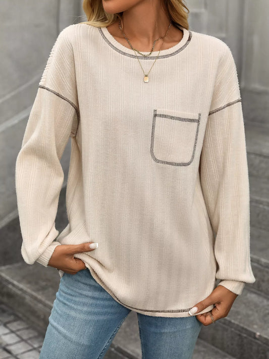 Casual Pocket Detail Long Sleeve T-Shirt