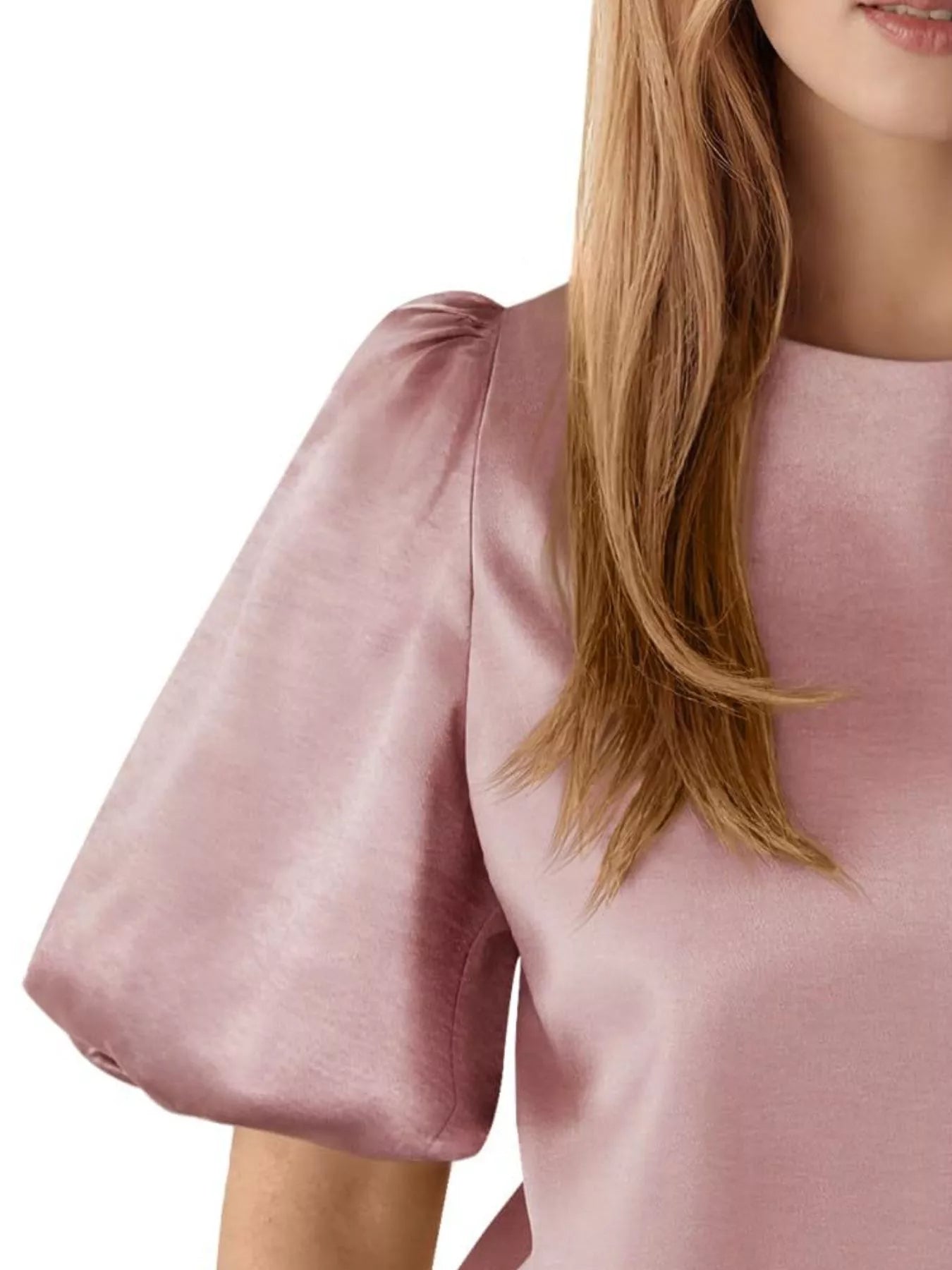 Round Neck Puff Sleeve Satin Top