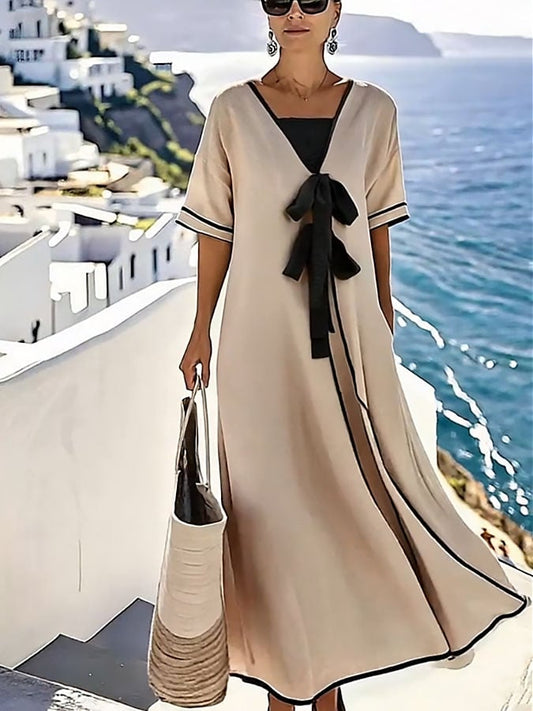 Women's Holiday Casual Contrast Loose Bow Dress