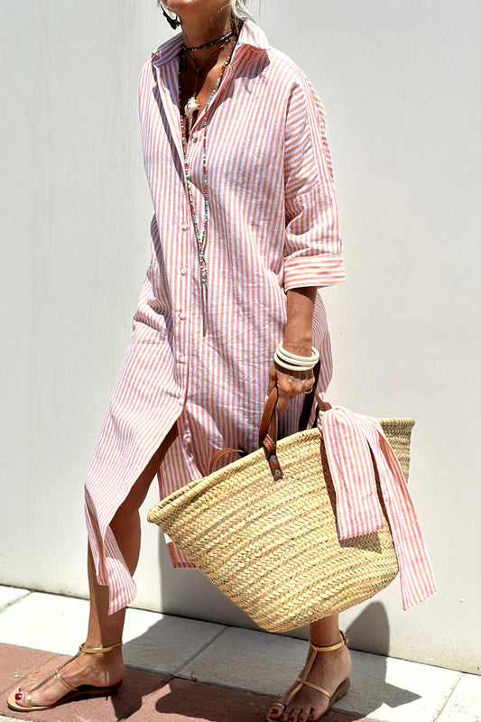 Camila | Stylish Striped Slit Shirt Dress