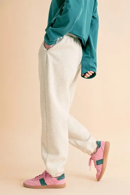 Heather Bone Drawstring Elastic Waist Joggers