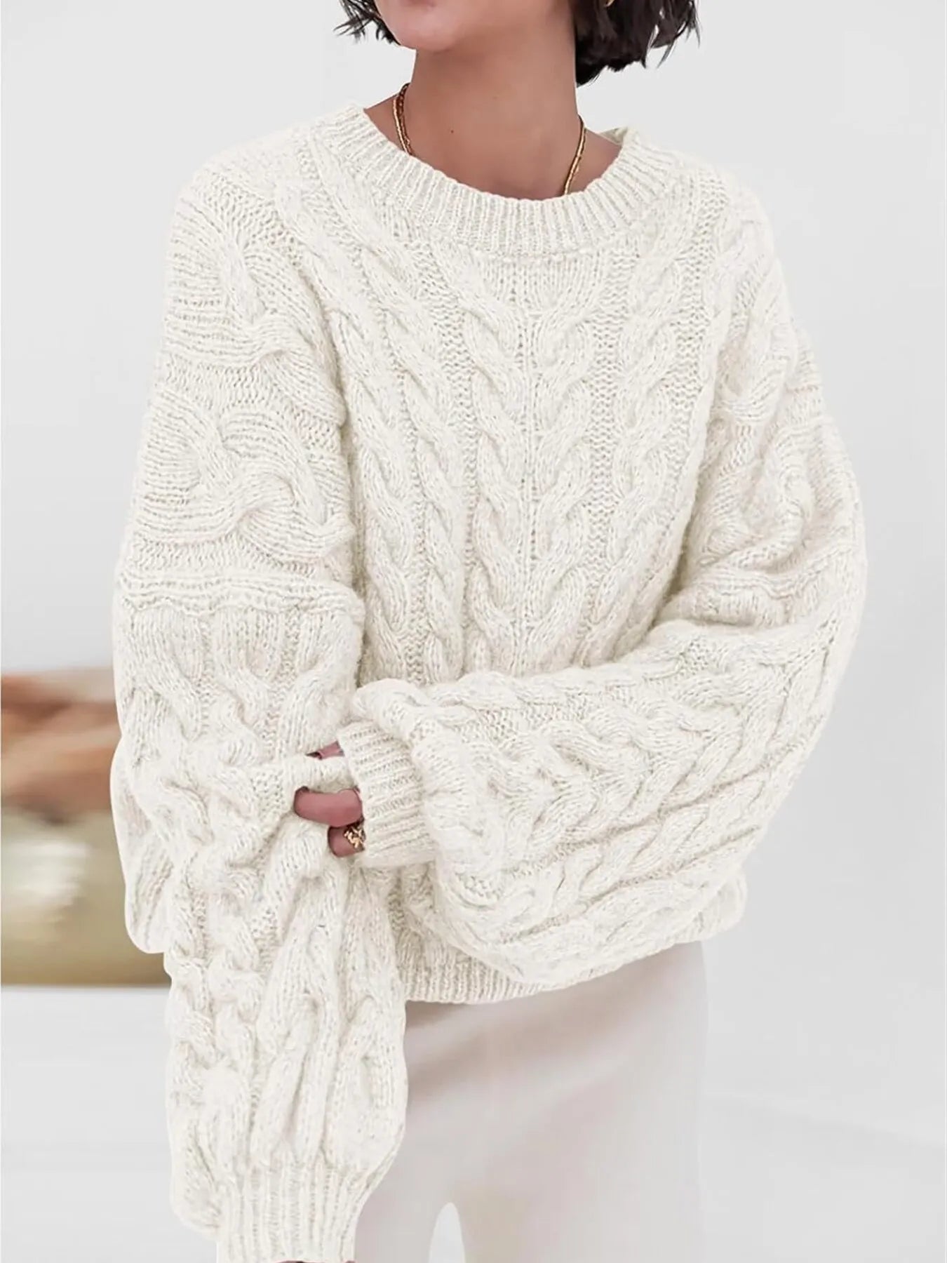 Cable Knit Long Sleeve Sweater – Cozy, Classic Winter Essential
