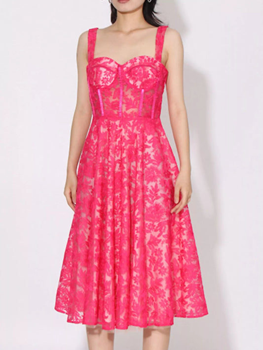 Rose Red Lace Sweetheart Neck Cami Dress – Romantic Sleeveless Mini Dress for Women