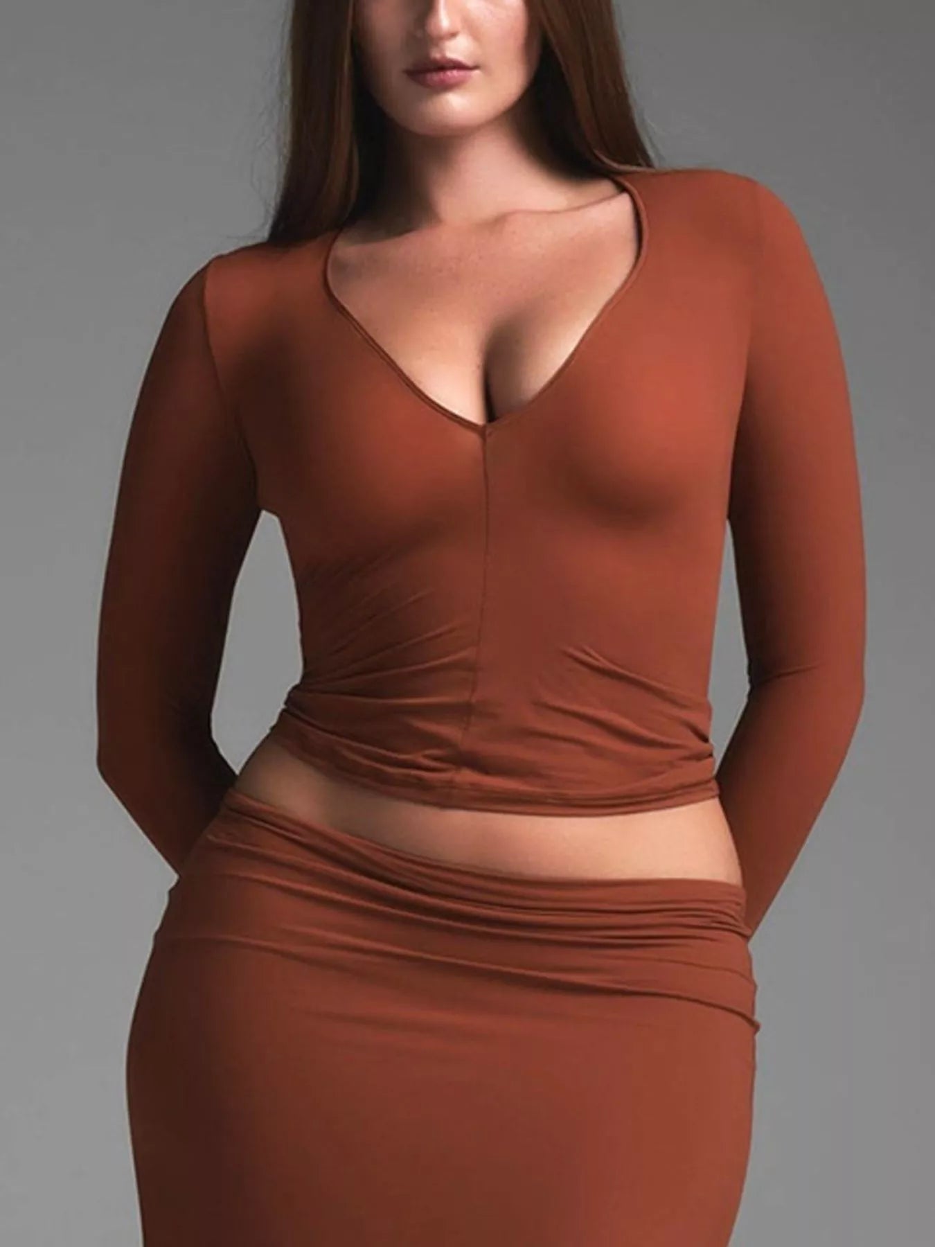 V-Neck Long Sleeve Crop T-Shirt