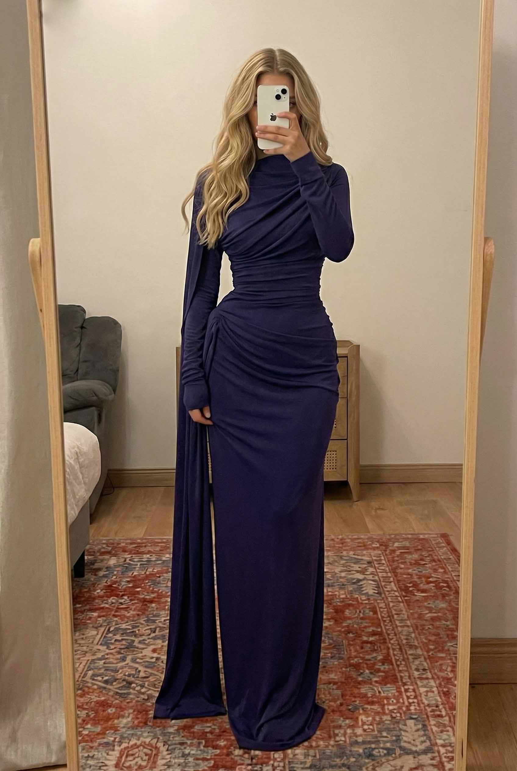 Irregular Design Pleated Maxi Dress Purple