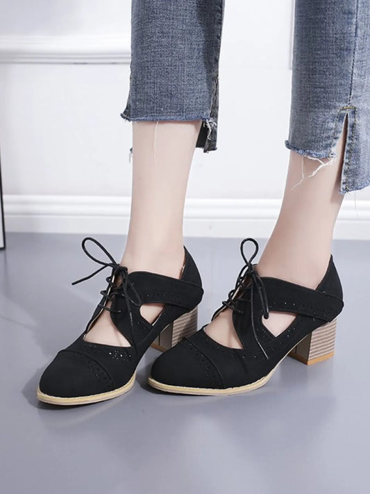 Lace-Up Block Heel Pumps Black