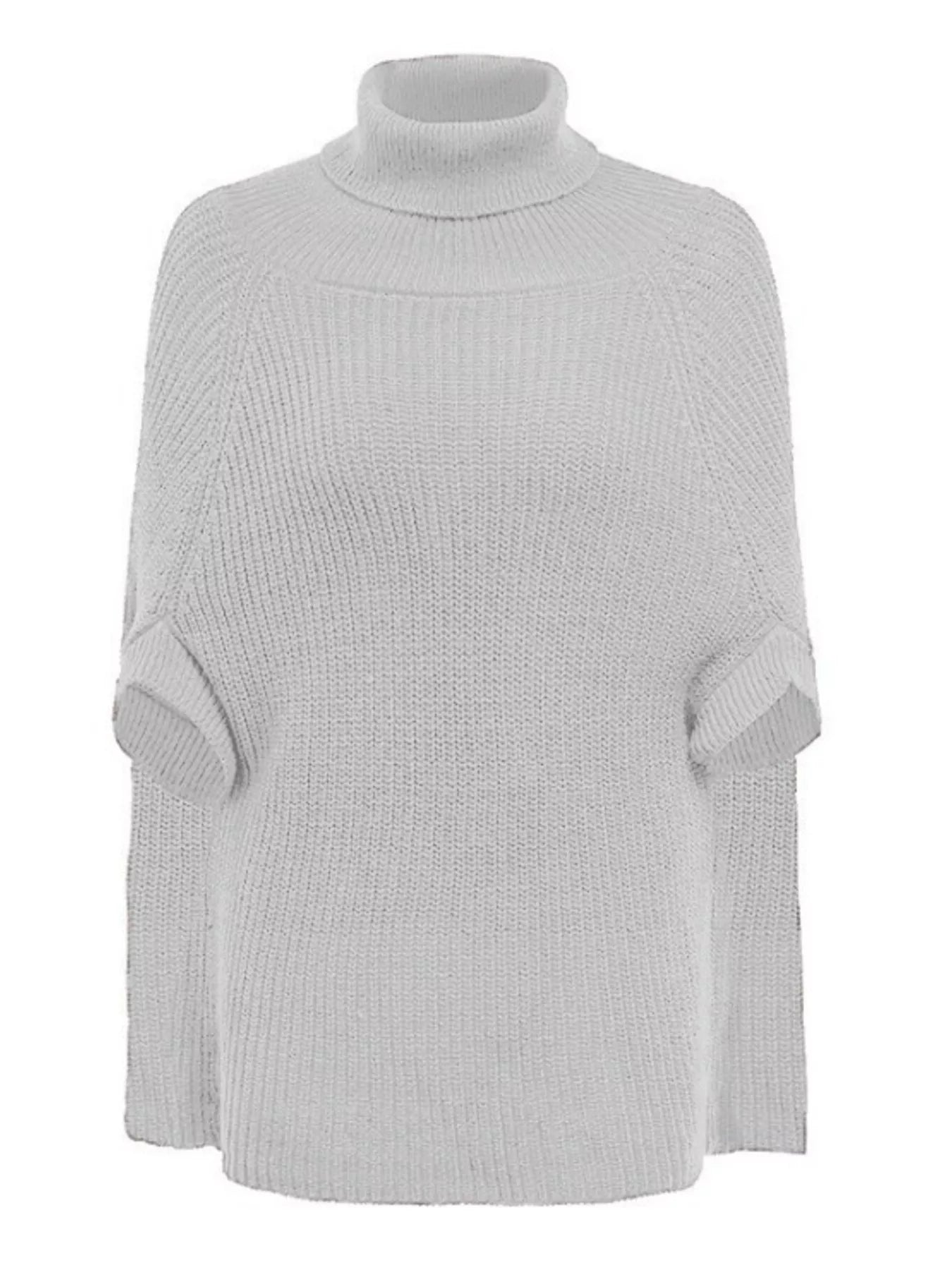 Full Size Turtleneck Knitted Cape Sweater Plus Size