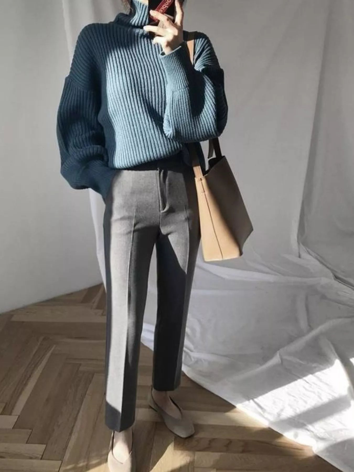 Full Size Oversized Turtleneck Ribbed Knit Sweater Plus Size