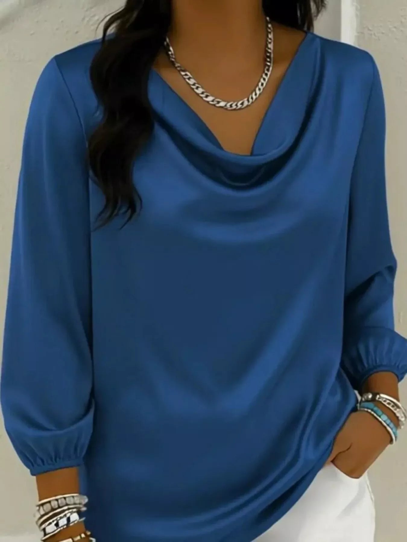 Full Size Satin Cowl Neck Blouse Inclusive Sizing