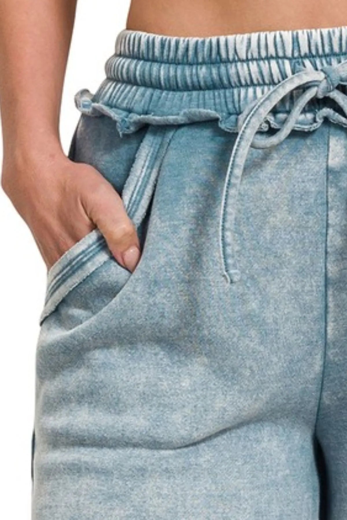 Dusty Blue Acid Wash Fleece Shorts