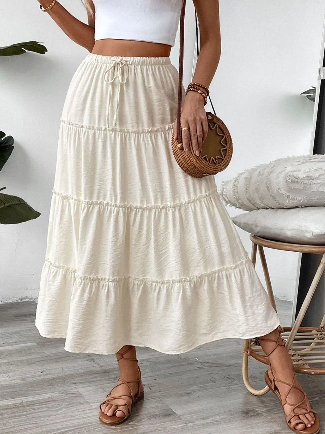 Drawstring Frill Tiered Skirt