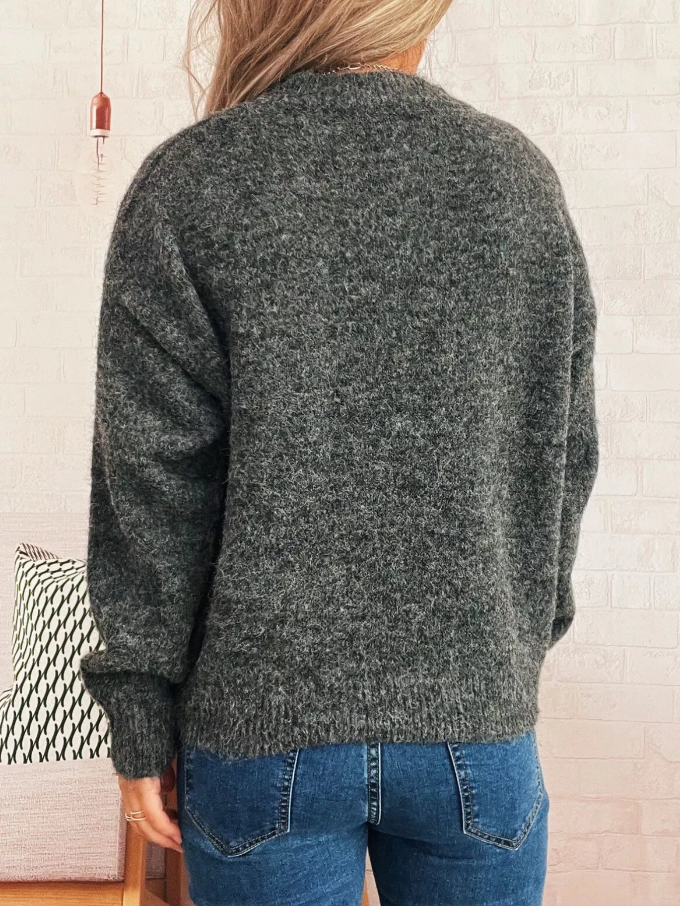 Women’s Contrast Cherry Round Neck Sweater – Cute Knit Pullover for Fall & Winter