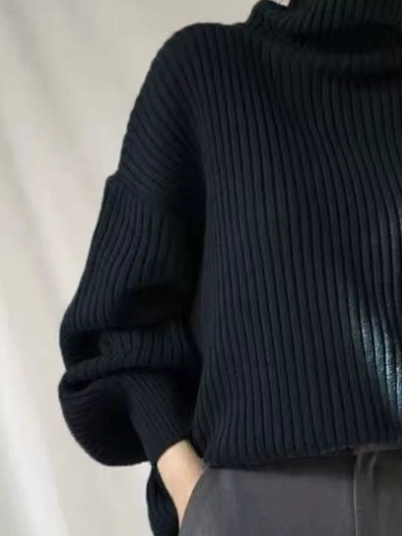 Full Size Oversized Turtleneck Ribbed Knit Sweater Plus Size