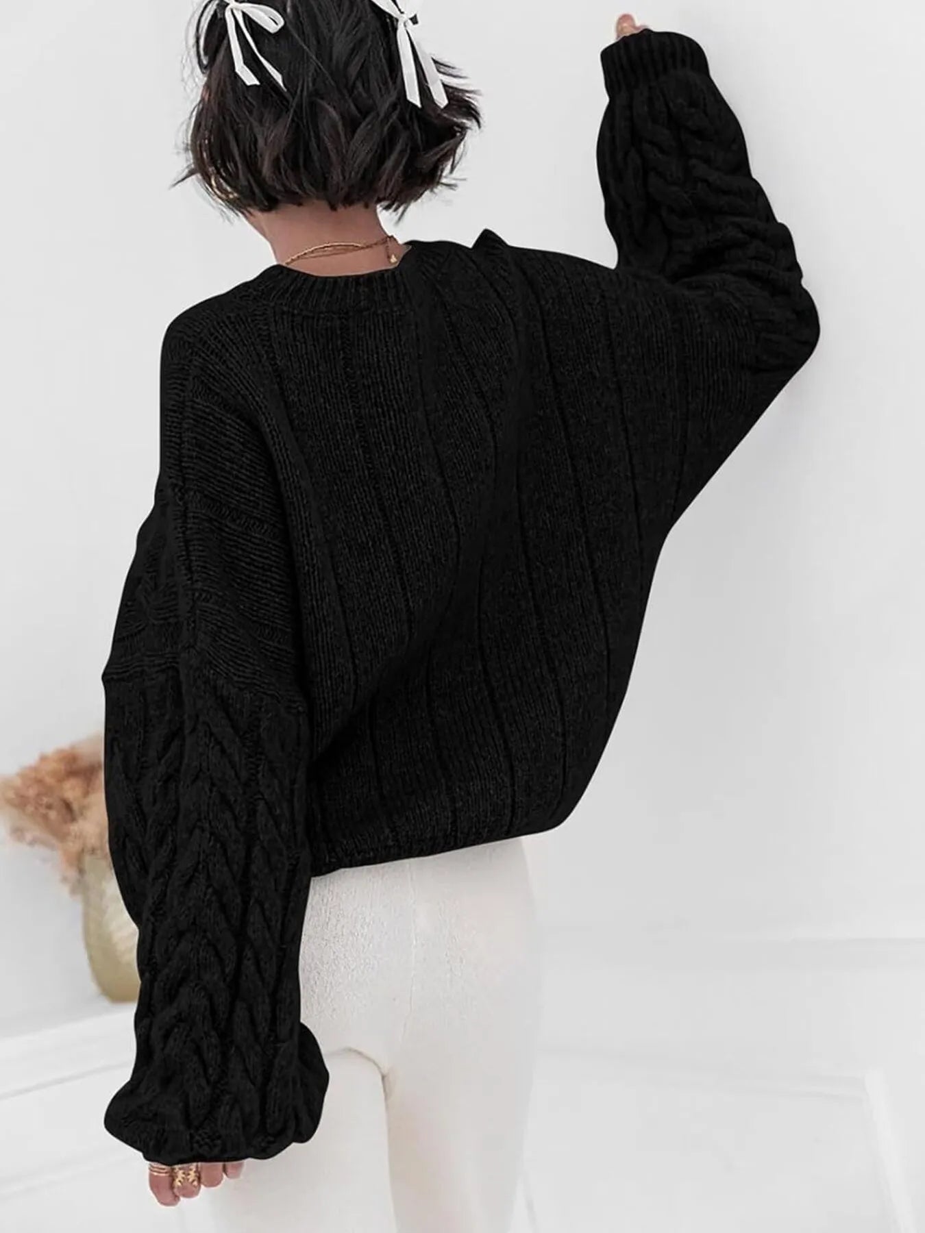 Cable Knit Long Sleeve Sweater – Cozy, Classic Winter Essential