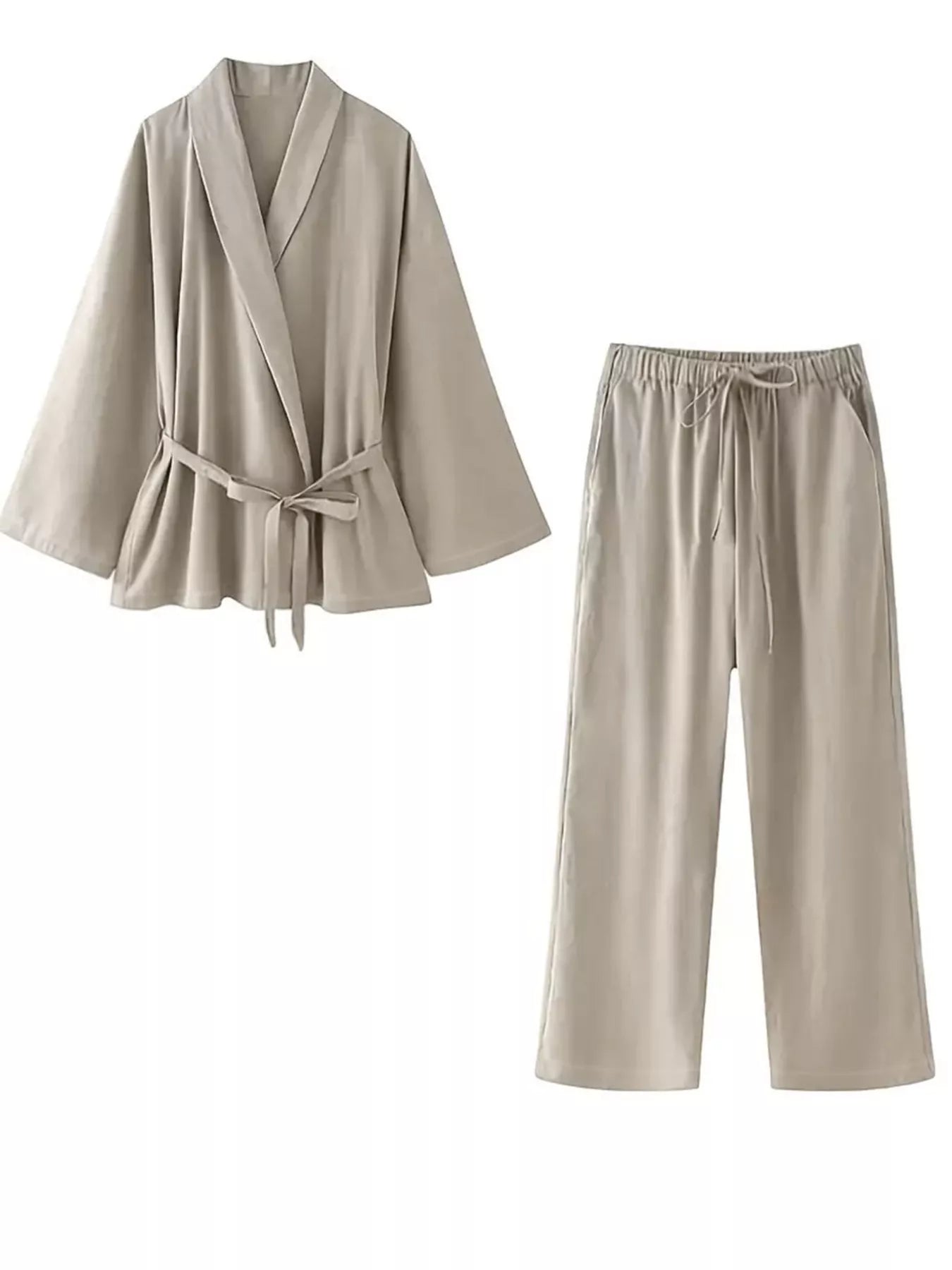 Plus Size Belt Long Sleeve Blazer and Pants Set