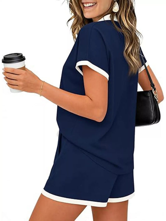 Short Sleeve Polo Set Top and Shorts