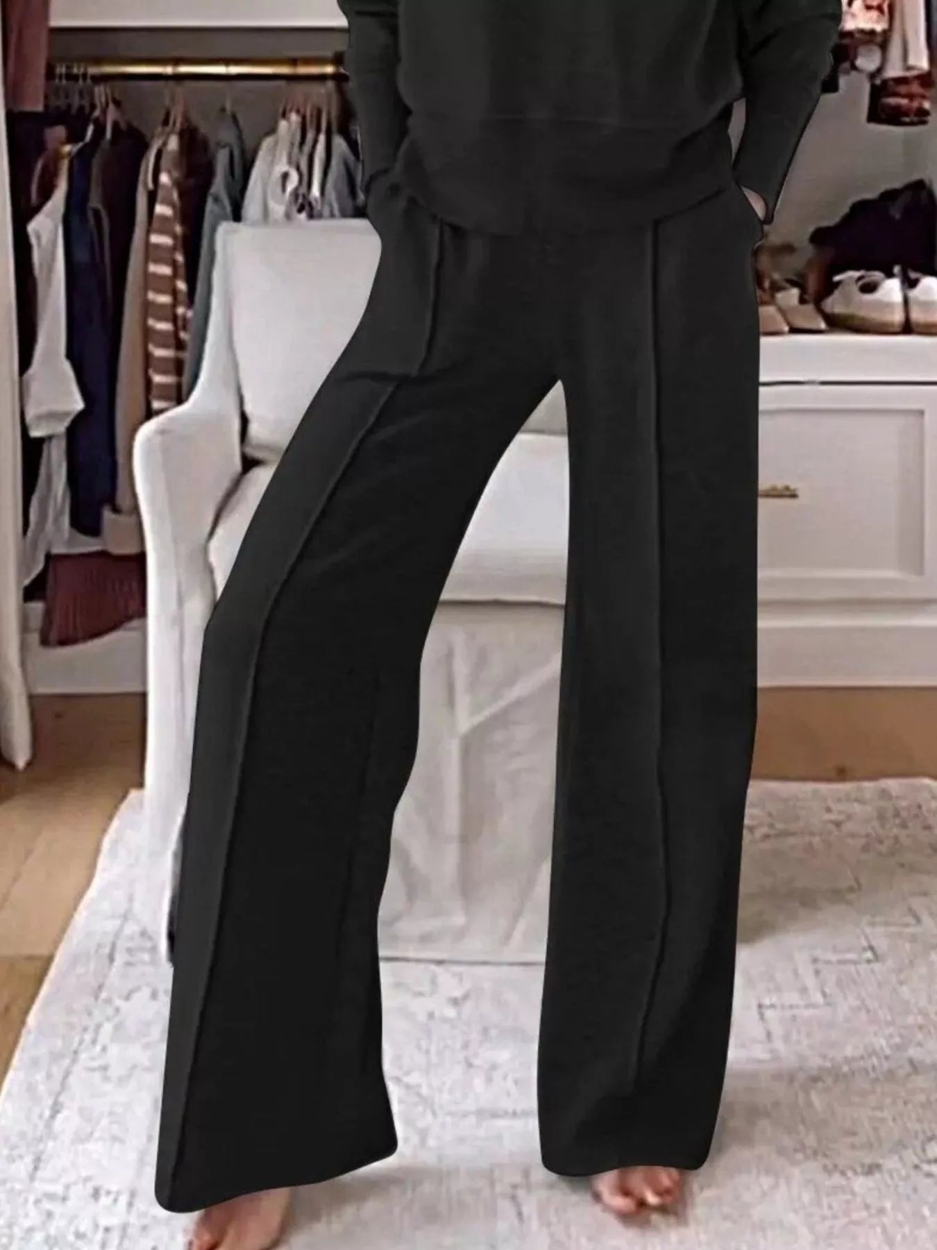 Full Size Cozy V-Neck Top and Pants Set Plus Size