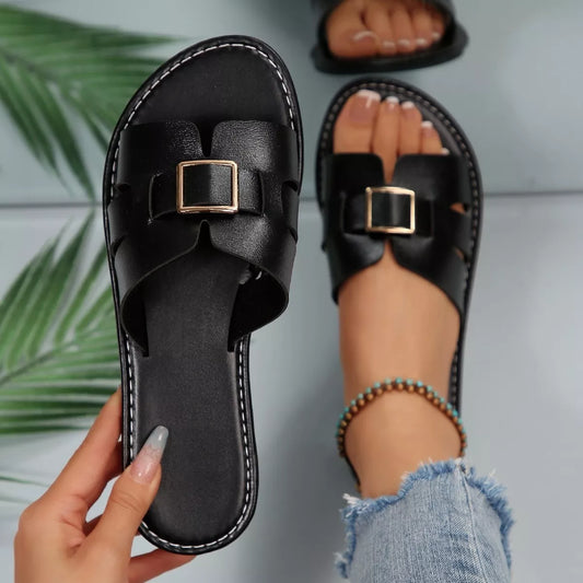 Women's Slide Sandals - Elegant Buckle