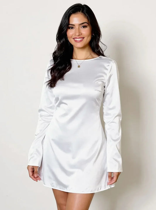Round Neck Long Sleeve Mini Dress – Casual Bodycon Fall Dress for Women