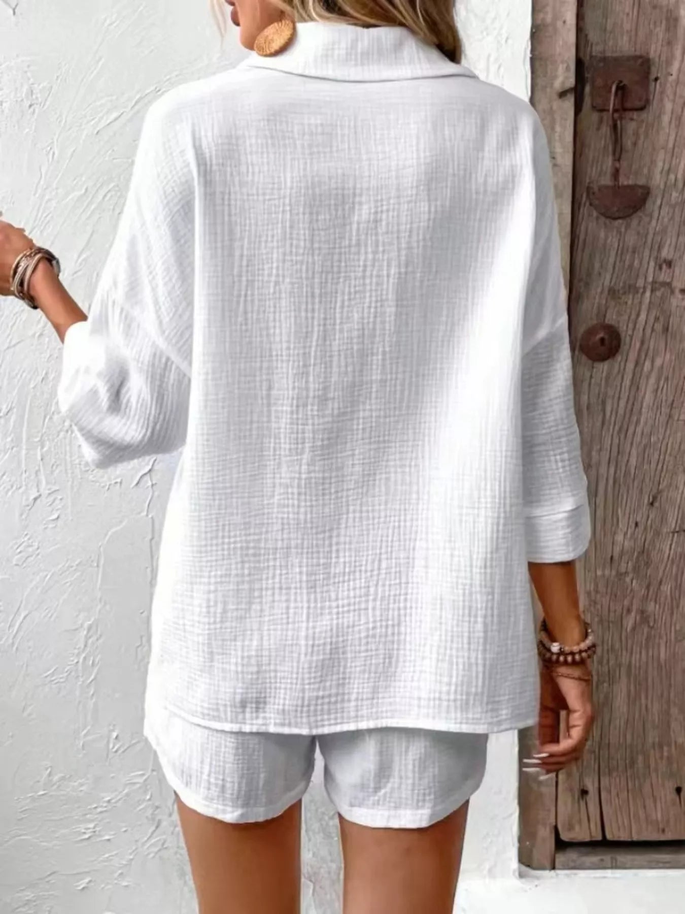 Button Detail Top and Shorts Set