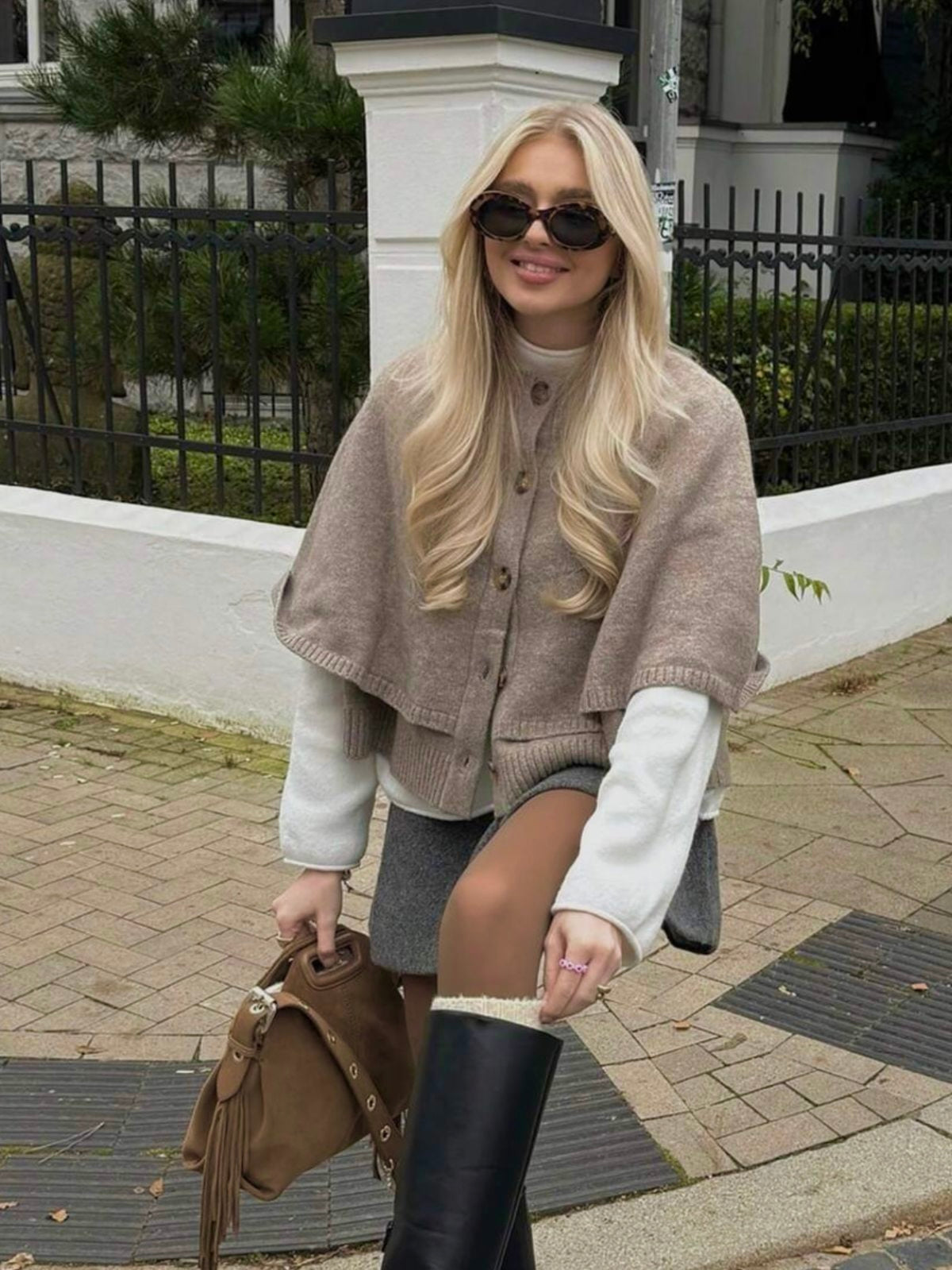Women's Button-Up Knit Cape Sweater BLAKE