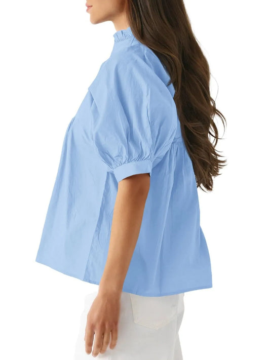 Notched Puff Sleeve Blouse