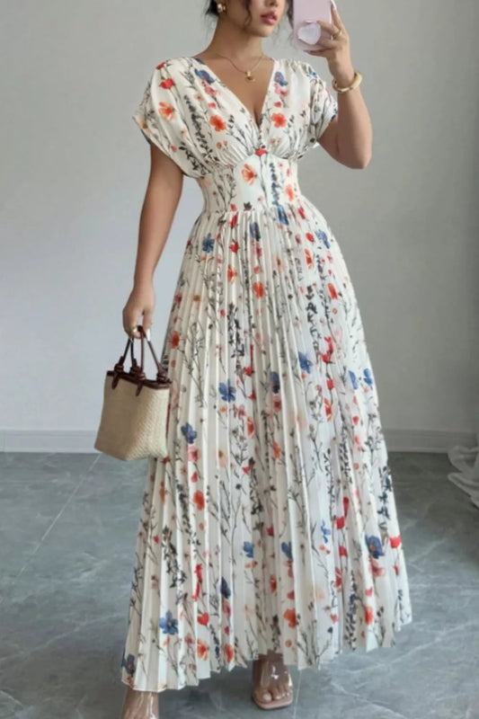 Floral Dress for Women Pleated Maxi Dress