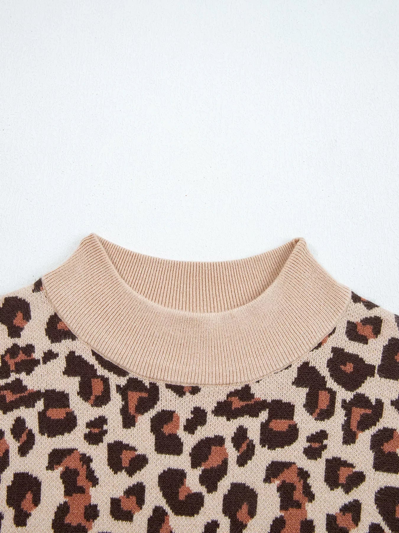 Leopard Print High Neck Shift Mini Sweater Dress