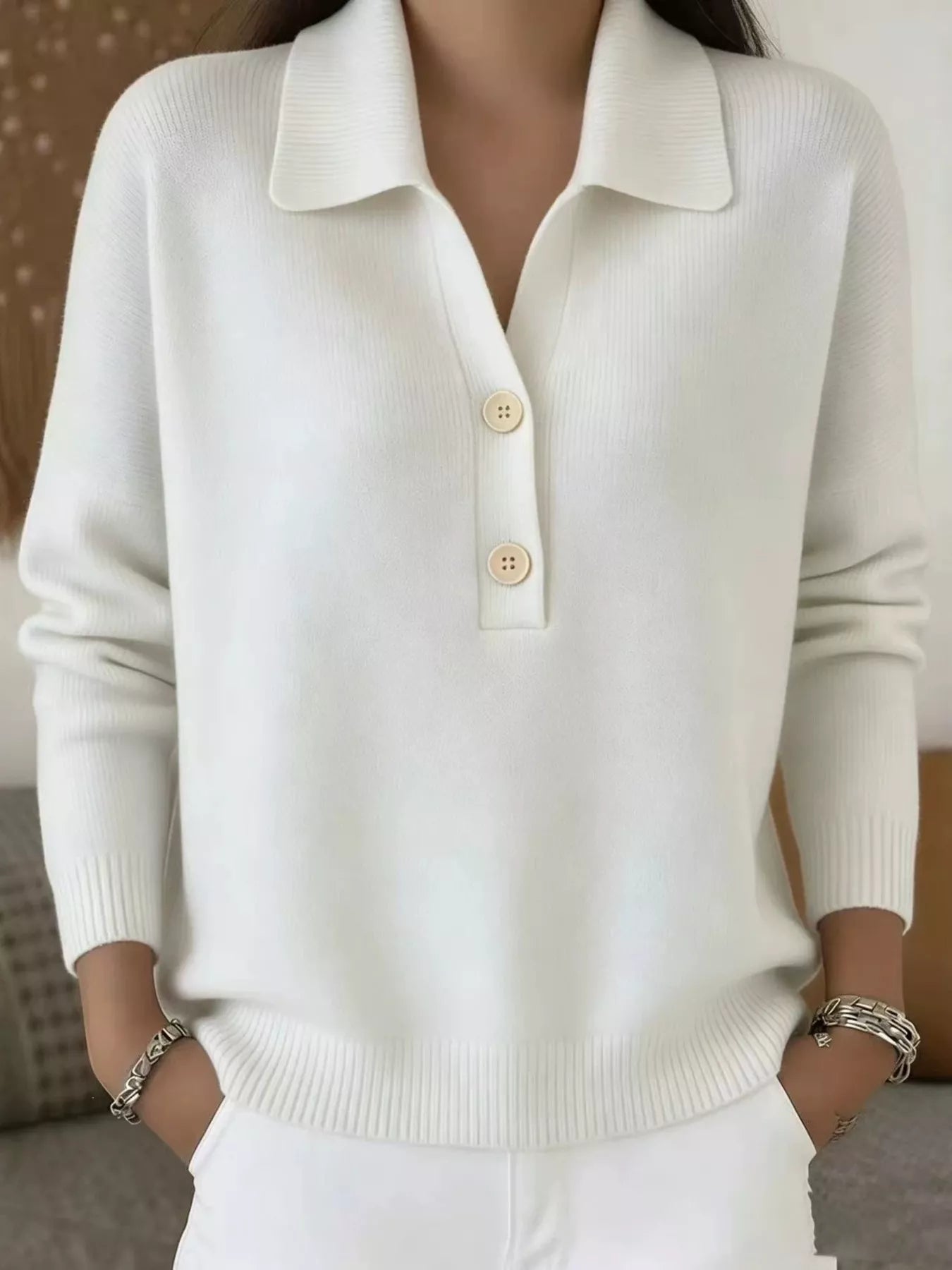 Full Size Button Detail Long Sleeve Sweater Plus Size