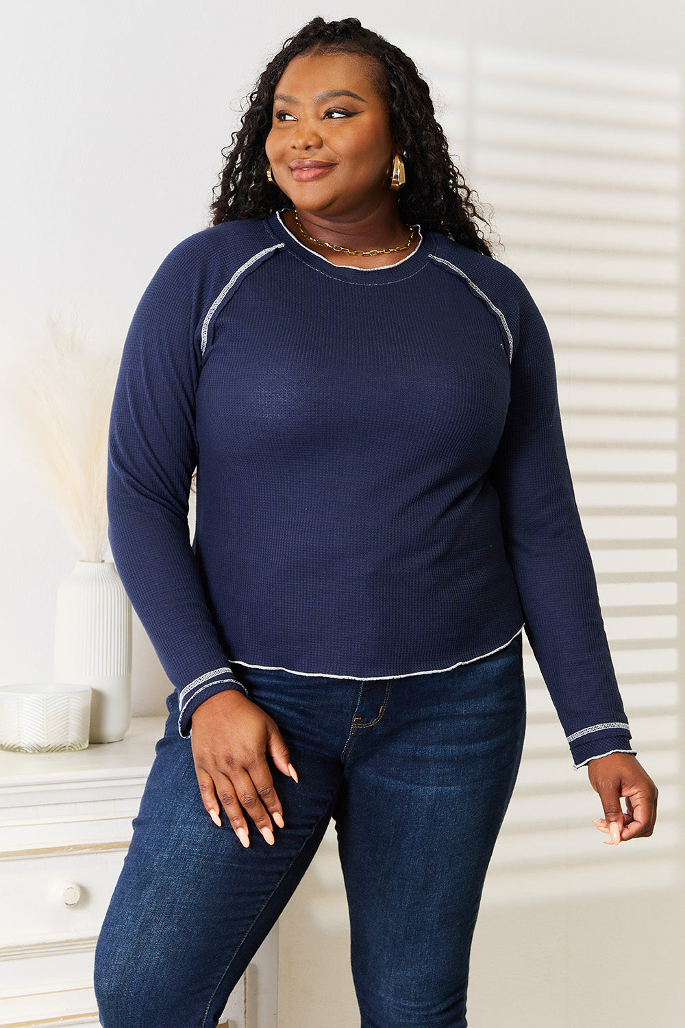 Sweet Raglan Sleeve Round Neck Top