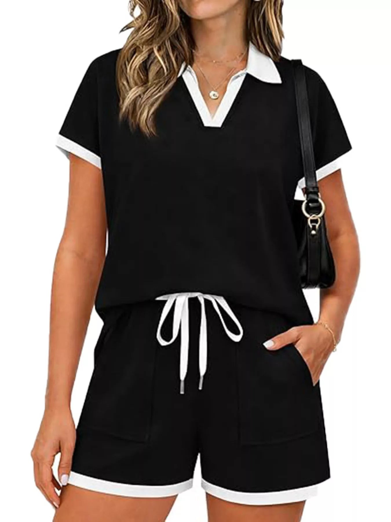 Short Sleeve Polo Set Top and Shorts
