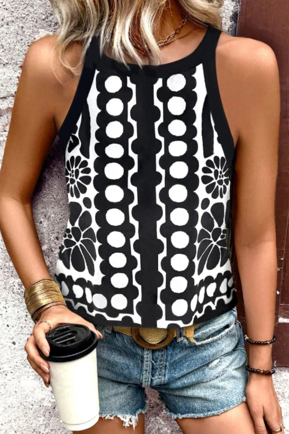 Geometric Print Sleeveless Tank Top