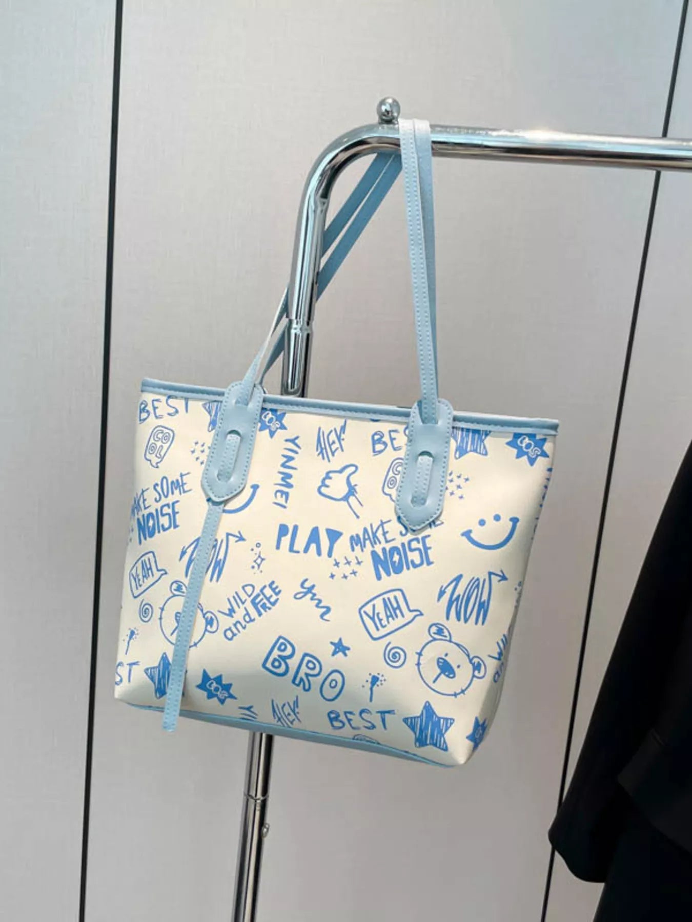 Trendy Graffiti Print Casual Tote Bag – Large Canvas Shoulder Bag for Women