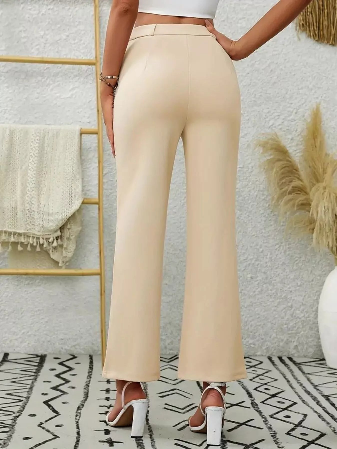 Light Beige High Waist Flare Pants – Chic Women’s Trendy Wide Leg Trousers